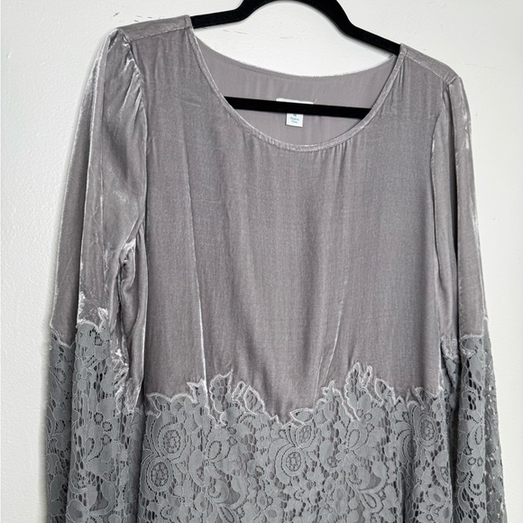 Sundance womens M velvet lace light gray tunic silk blend top Lagenlook fairy - Picture 4 of 9